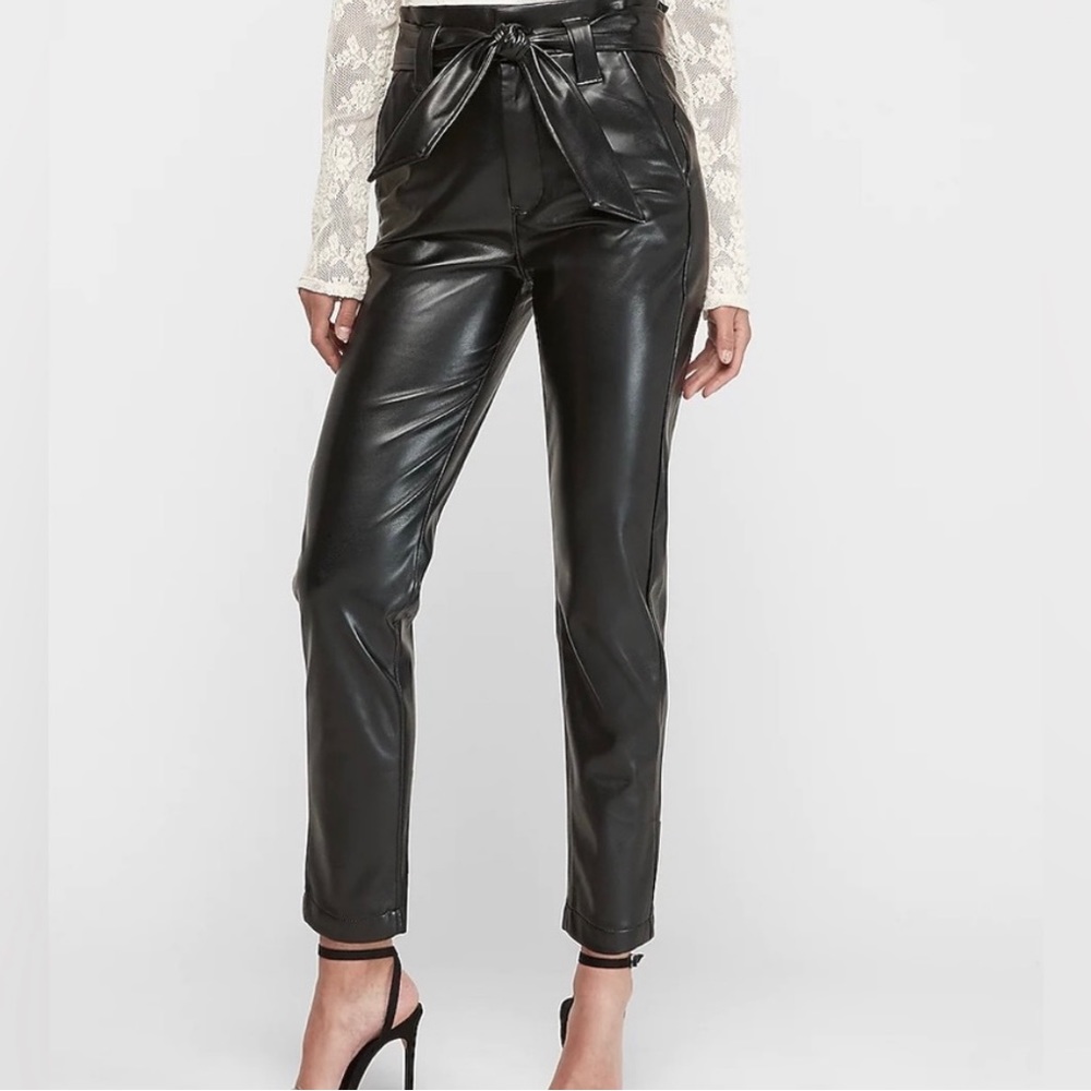 EXPRESS Super High Waisted Faux Leather Paperbag Waist Pant
